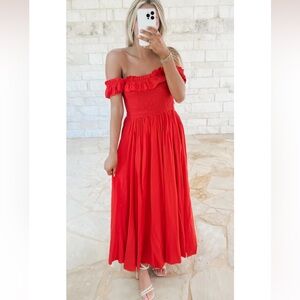 In Bloom Red Off-Shoulder Maxi Dress